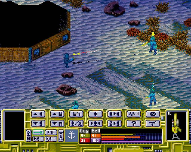 X-COM: Terror from the Deep (PlayStation) screenshot: Shooting at the alien.