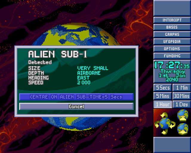X-COM: Terror from the Deep (PlayStation) screenshot: An alien underwater craft detected.