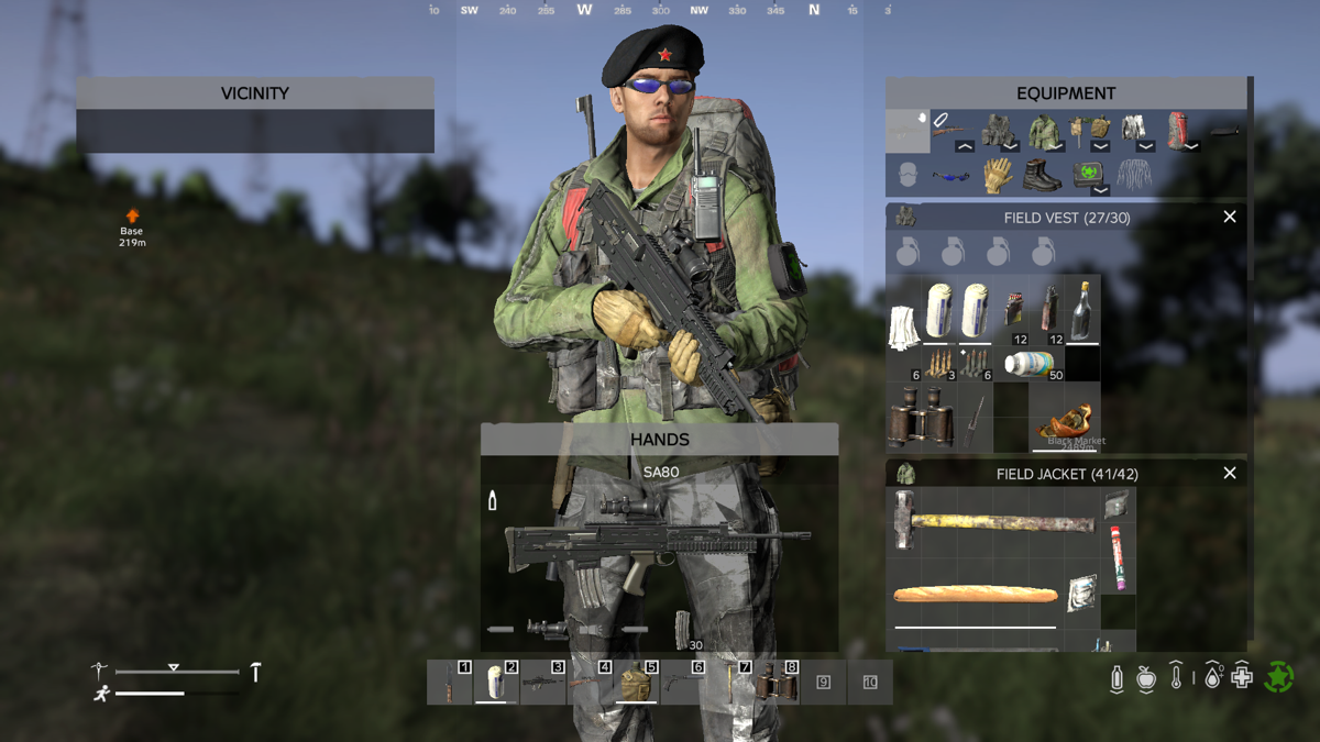 DayZ (Windows) screenshot: The players inventory