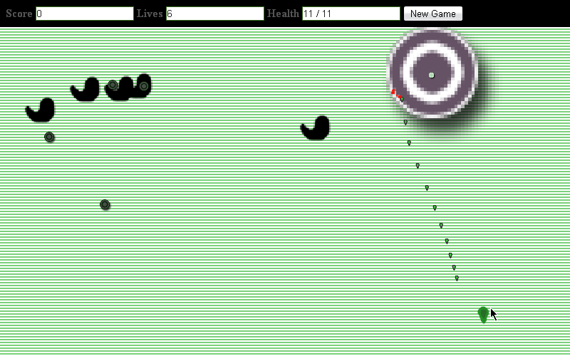 Evolution SHMUP (Browser) screenshot: Here my ship shoots little versions of itself.