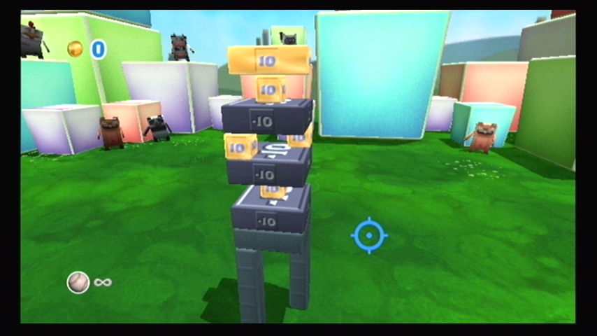Boom Blox (Wii) screenshot: Don't knock down the grey -10 blox