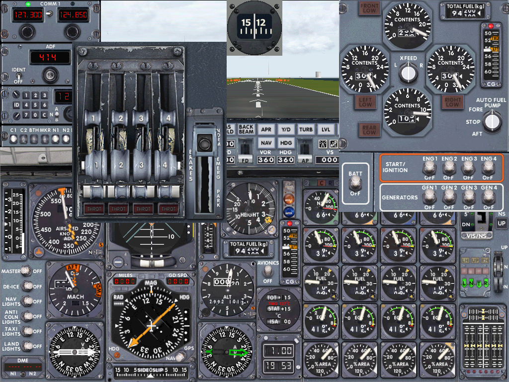 Microsoft Flight Simulator 2000 (Windows) screenshot: Concorde cockpit and panels - a bit intimidating?