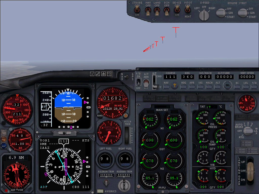 Microsoft Flight Simulator 2000 (Windows) screenshot: Stormy approach to Oakland in the 737
