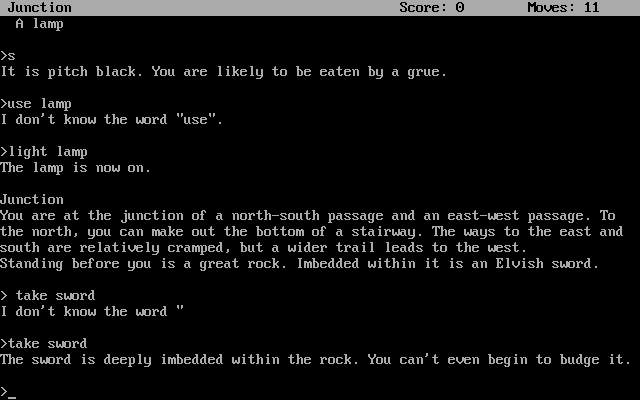 The Zork Anthology (Windows) screenshot: Zork III: Need to light a lamp to traverse dark areas