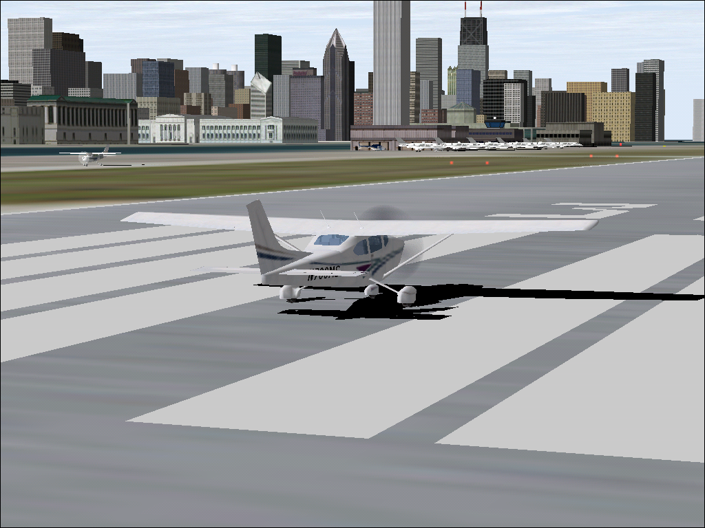 Microsoft Flight Simulator 2000 (Windows) screenshot: Spot plane view of Cessna 182S - detail at maximum