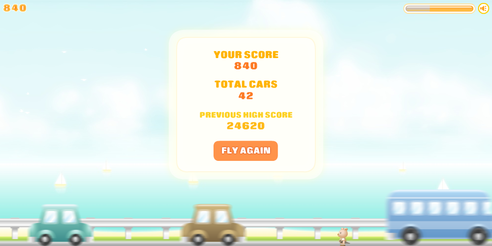 Sunny Day Sky (Browser) screenshot: Game over!