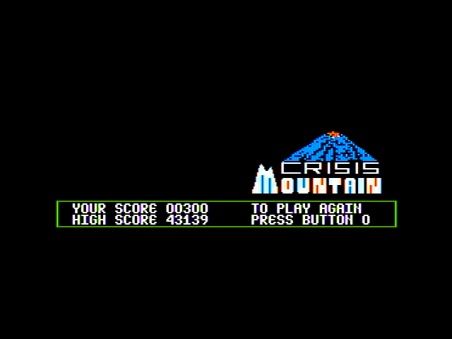 Crisis Mountain (Apple II) screenshot: Your score; play again?