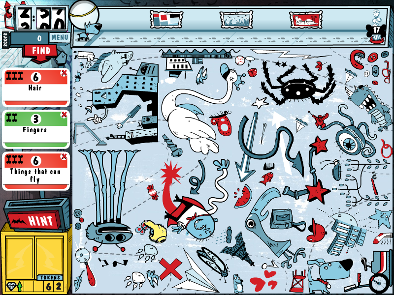 Pictureka!: Museum Mayhem (Windows) screenshot: "Hair", "Fingers", "Things that can fly"