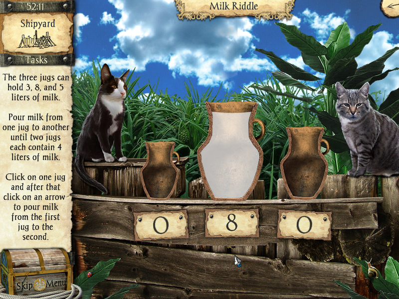 Adventures of Robinson Crusoe (Windows) screenshot: Milk riddle