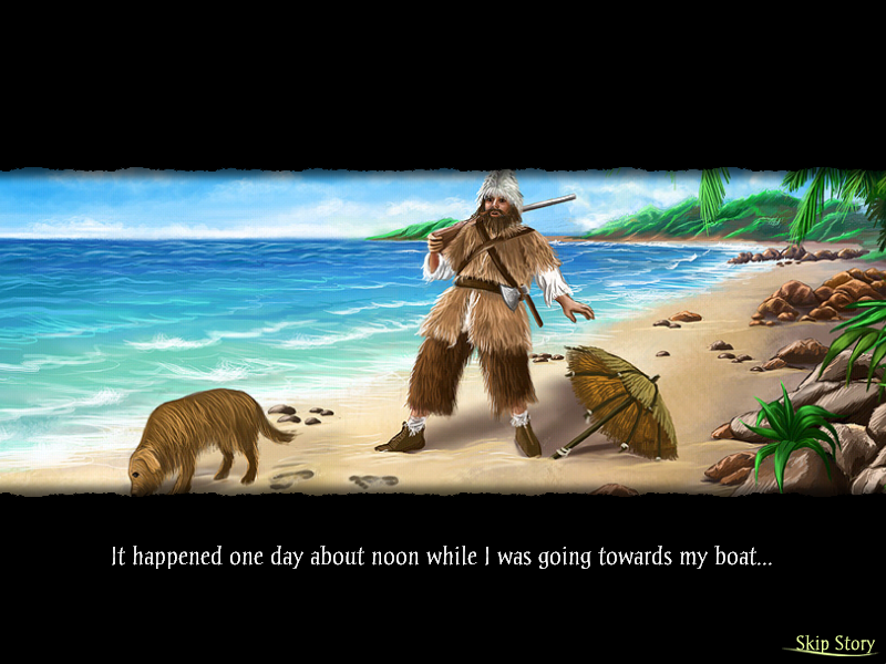 Adventures of Robinson Crusoe (Windows) screenshot: Finding footprints.