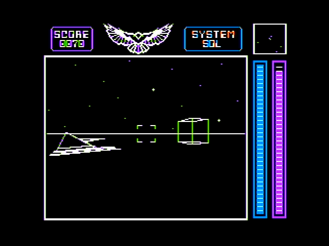 Stellar 7 (Apple II) screenshot: A sandsled tries to get away...