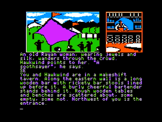 Dragonworld (Apple II) screenshot: Arrived at a makeshift tavern.