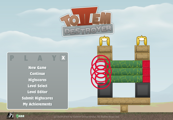 Totem Destroyer 2 (Browser) screenshot: A continuation of the title screen