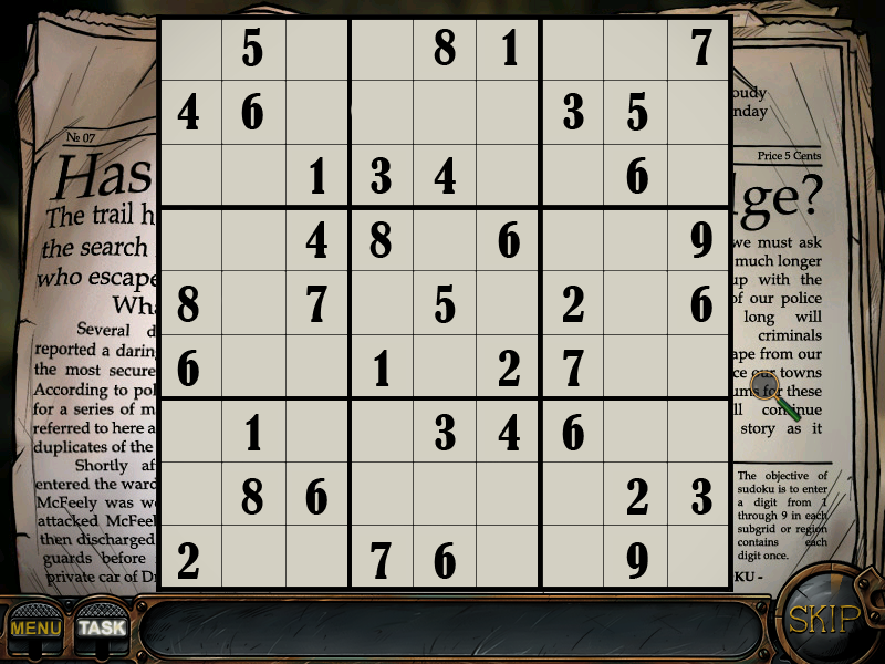 Nick Chase: A Detective Story (Windows) screenshot: <moby game="Sudoku">Sudoku</moby>