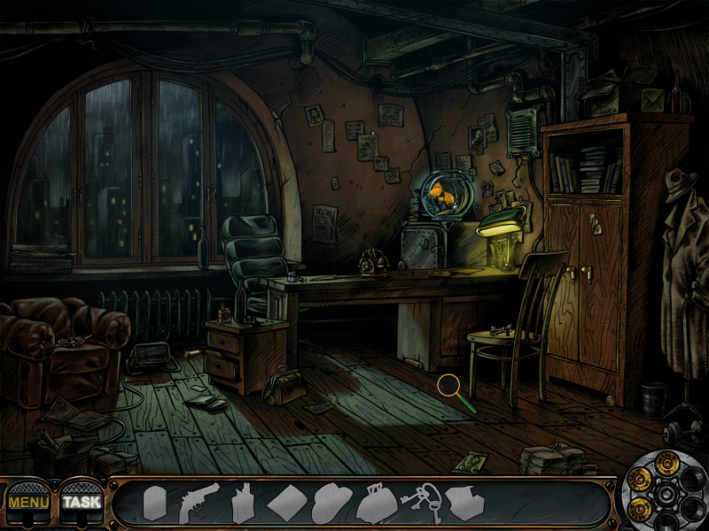 Nick Chase: A Detective Story (Windows) screenshot: Finding objects by their silhouettes.