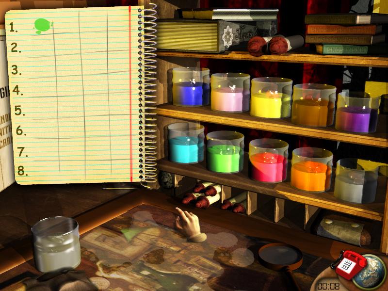 Art Detective (Windows) screenshot: Pigments mini-game