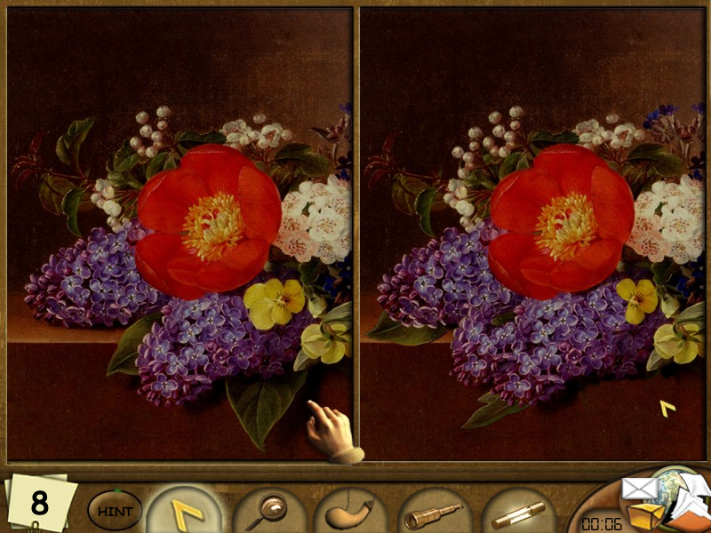 Art Detective (Windows) screenshot: Finding 8 differences.