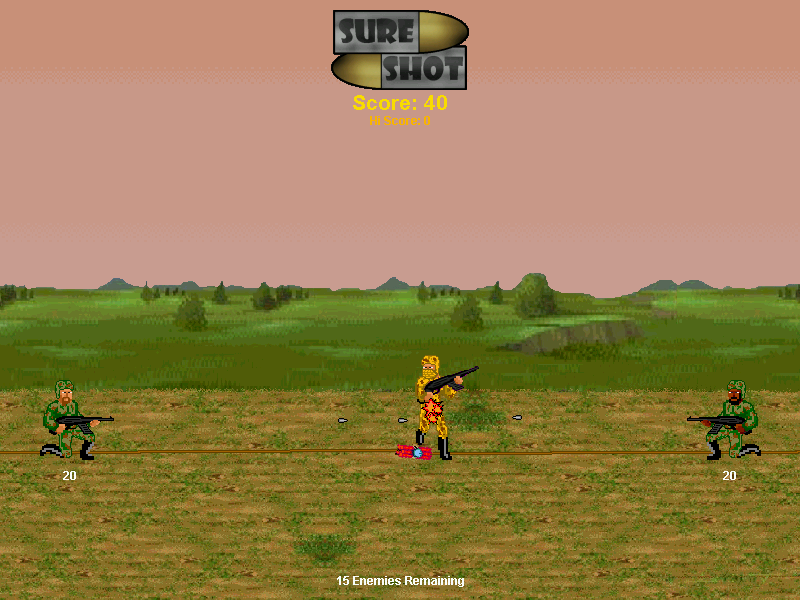 Sure Shot (Windows) screenshot: An enemy appears, gets shot.