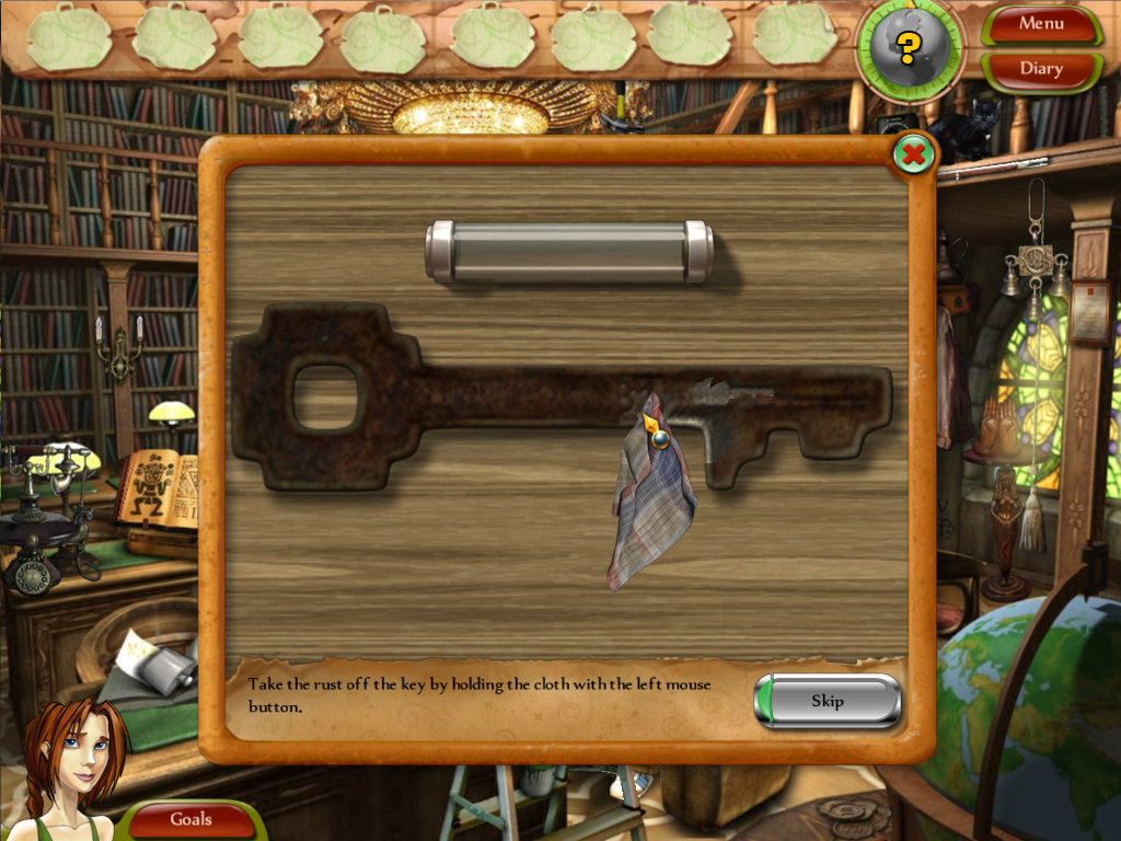 Natalie Brooks: The Treasures of the Lost Kingdom (Windows) screenshot: Cleaning the key.