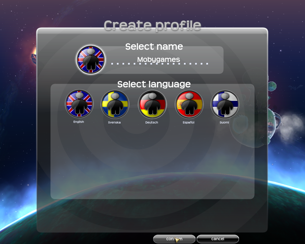Puzzlegeddon (Windows) screenshot: Creating the profile