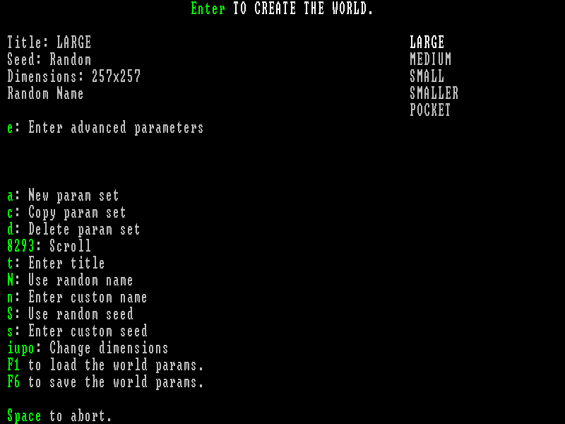 Slaves to Armok: God of Blood - Chapter II: Dwarf Fortress (Macintosh) screenshot: Manually generating a new world