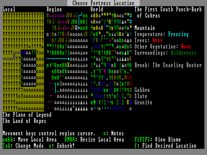 Slaves to Armok: God of Blood - Chapter II: Dwarf Fortress (Macintosh) screenshot: Overland view