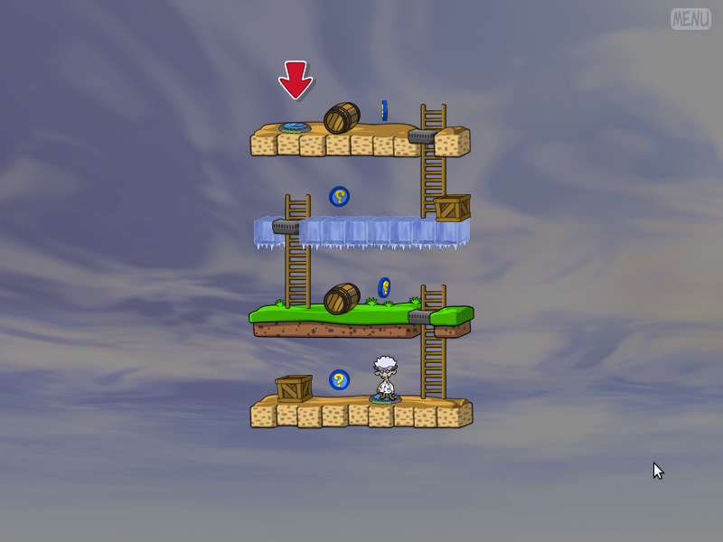 Professor Fizzwizzle (Linux) screenshot: Level 3. Be careful, ice is slippery.