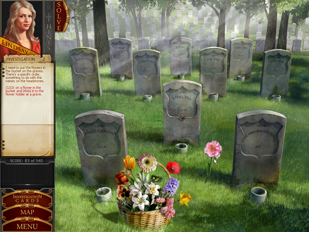 James Patterson: Women's Murder Club - A Darker Shade of Grey (Windows) screenshot: Cemetery puzzle