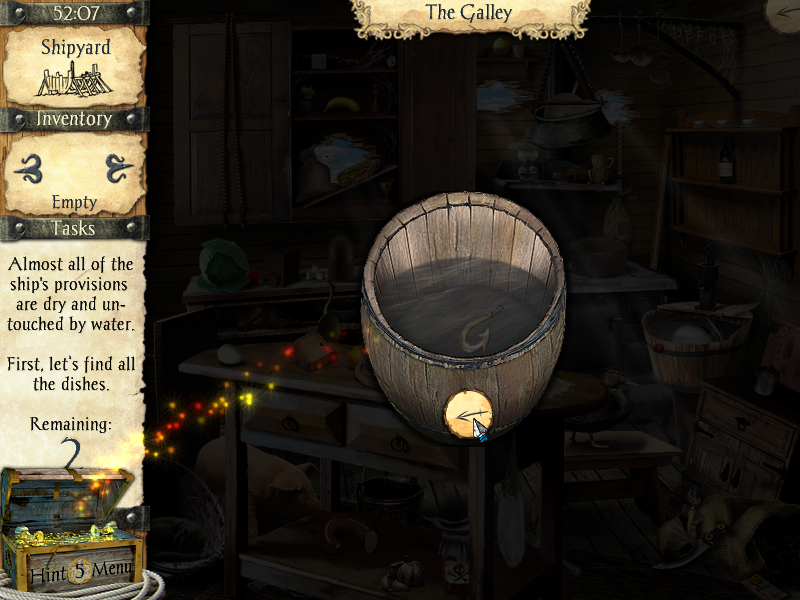 Adventures of Robinson Crusoe (Windows) screenshot: Looking inside a container