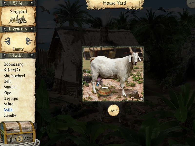 Adventures of Robinson Crusoe (Windows) screenshot: Milking the goat.