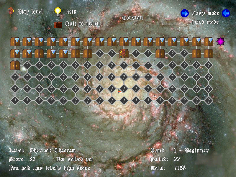 SubTerra (Windows) screenshot: Level selection screen. Some branches will open certain levels around them are solved.