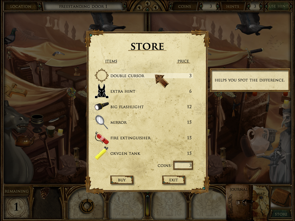 Curse of the Pharaoh: Napoleon's Secret (Windows) screenshot: Buying items at the store.