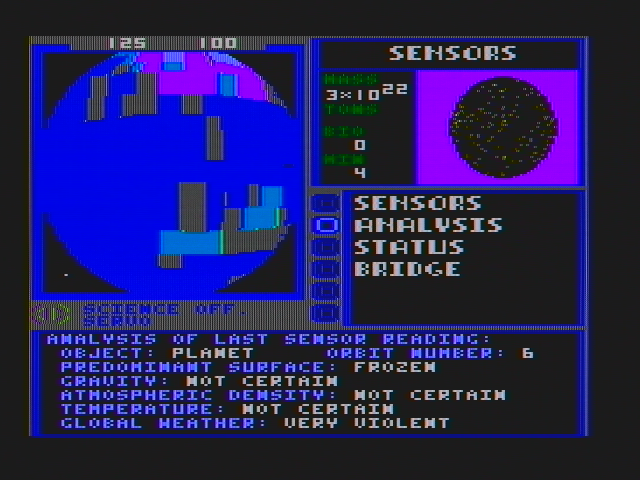 Starflight (DOS) screenshot: Planetary analysis (CGA with composite monitor)