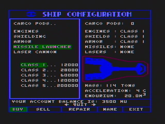 Starflight (DOS) screenshot: You can customize your ship (CGA with composite monitor)