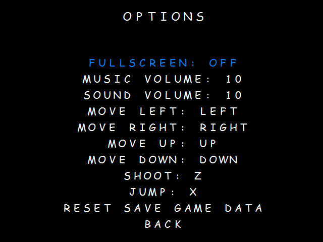 The Kiwi's Tale (Windows) screenshot: The options screen