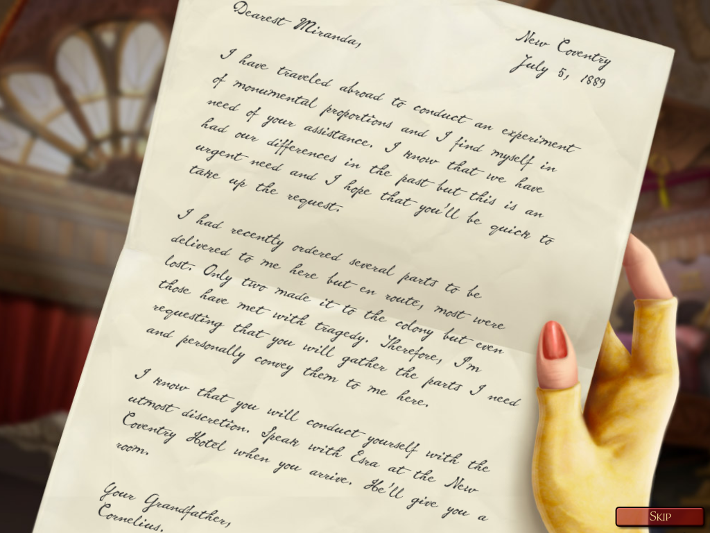 The Clockwork Man (Windows) screenshot: Grandfather's letter