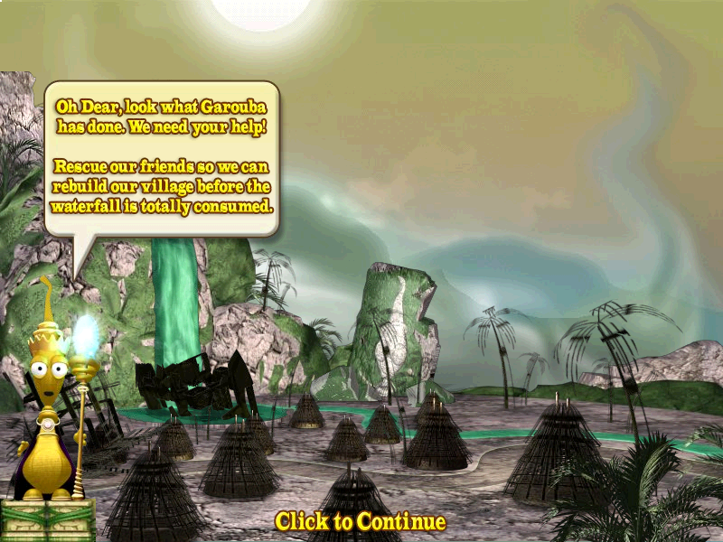 Oüba: The Great Journey (Windows) screenshot: Destroyed village
