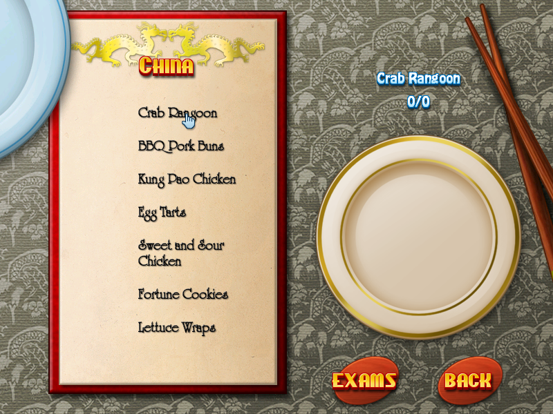 Cooking Academy 2: World Cuisine (Windows) screenshot: Chinese menu