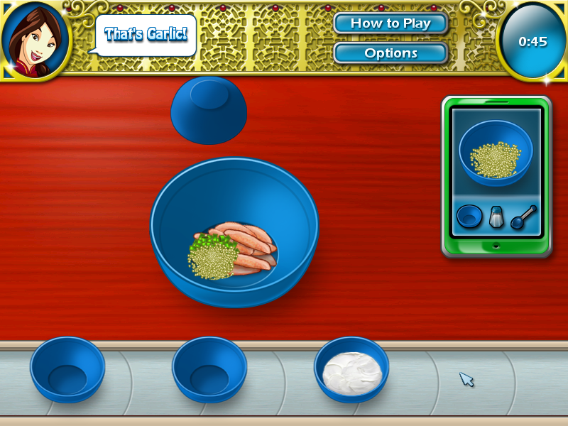 Cooking Academy 2: World Cuisine (Windows) screenshot: Clicking on the ingredients moving on the conveyor belt.