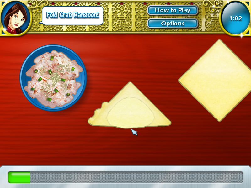 Cooking Academy 2: World Cuisine (Windows) screenshot: Fold crab rangoon!