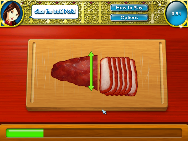 Cooking Academy 2: World Cuisine (Windows) screenshot: Slice the BBQ pork!