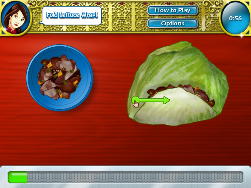 Cooking Academy 2: World Cuisine (Windows) screenshot: Fold lettuce wrap!