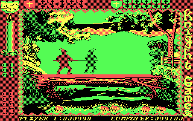 Knight Games (DOS) screenshot: Quarterstaff (CGA)