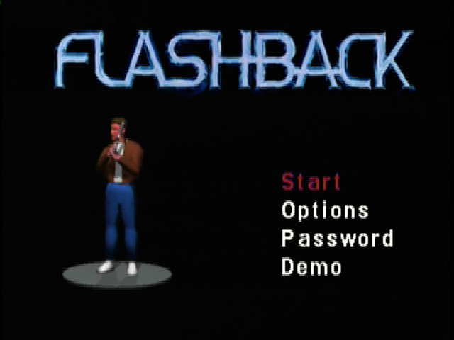 Flashback: The Quest for Identity (3DO) screenshot: The main menu has a rotating model of Conrad.