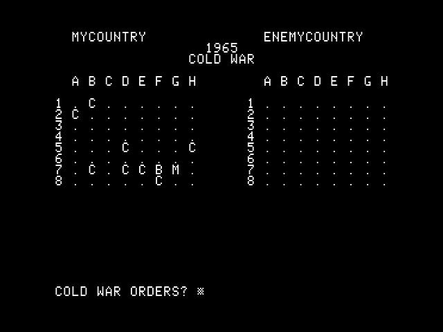 Nukewar (Apple II) screenshot: The gameplay screen