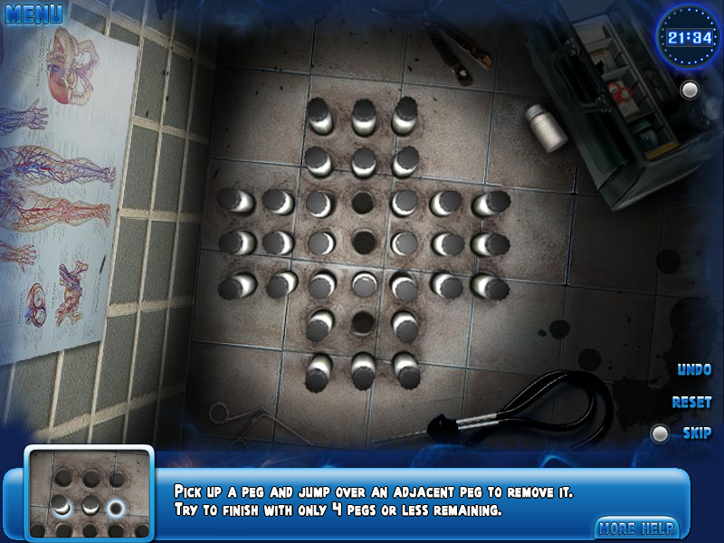 Hidden Secrets: The Nightmare (Windows) screenshot: Medicine bottles peg solitaire