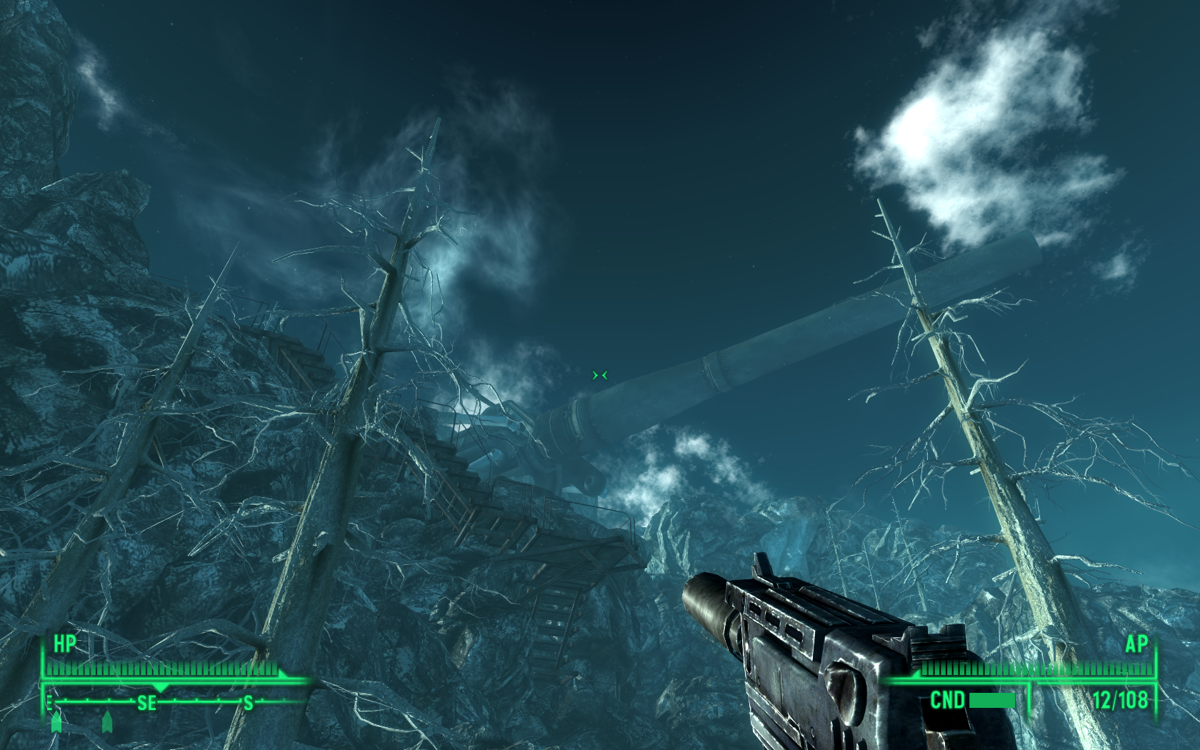 Fallout 3: Operation: Anchorage (Windows) screenshot: Our mission objective is to place explosive charges on these cannons.
