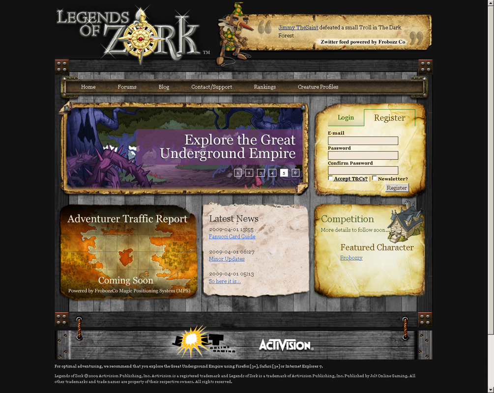 Legends of Zork (Browser) screenshot: Start screen
