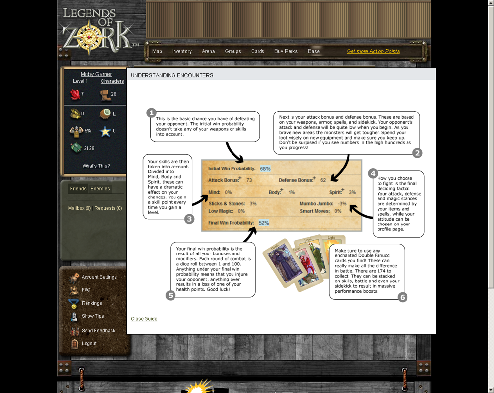 Legends of Zork (Browser) screenshot: A diagram helpfully spelling out the math under the hood