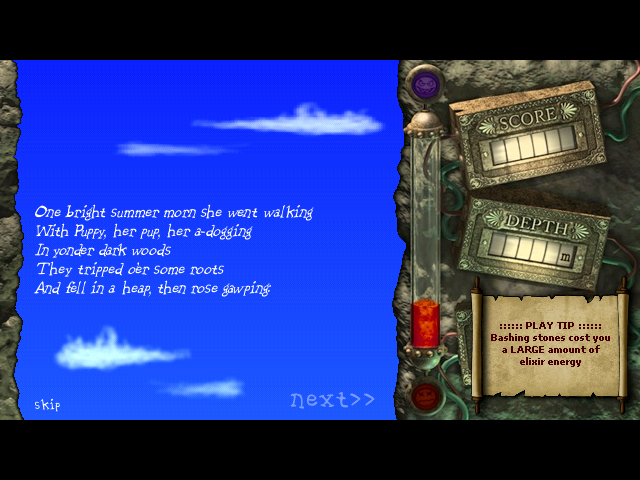 Shroomz: The Quest for Puppy (Windows) screenshot: Poem, second strophe